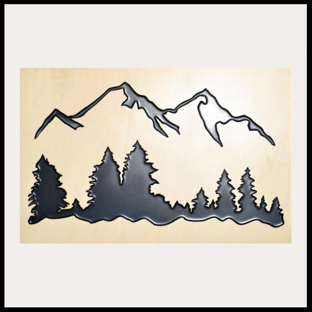 Minimal-Art Berge mit Fichten-Wald