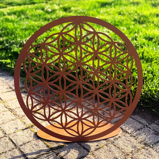 Blume des Lebens aus Metall – Gartenaufsteller Ø 48 cm | Wetterfest &amp; modern