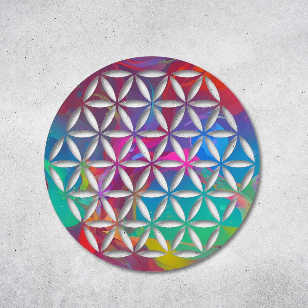 Blume des Lebens - Rundes Metallschild 028