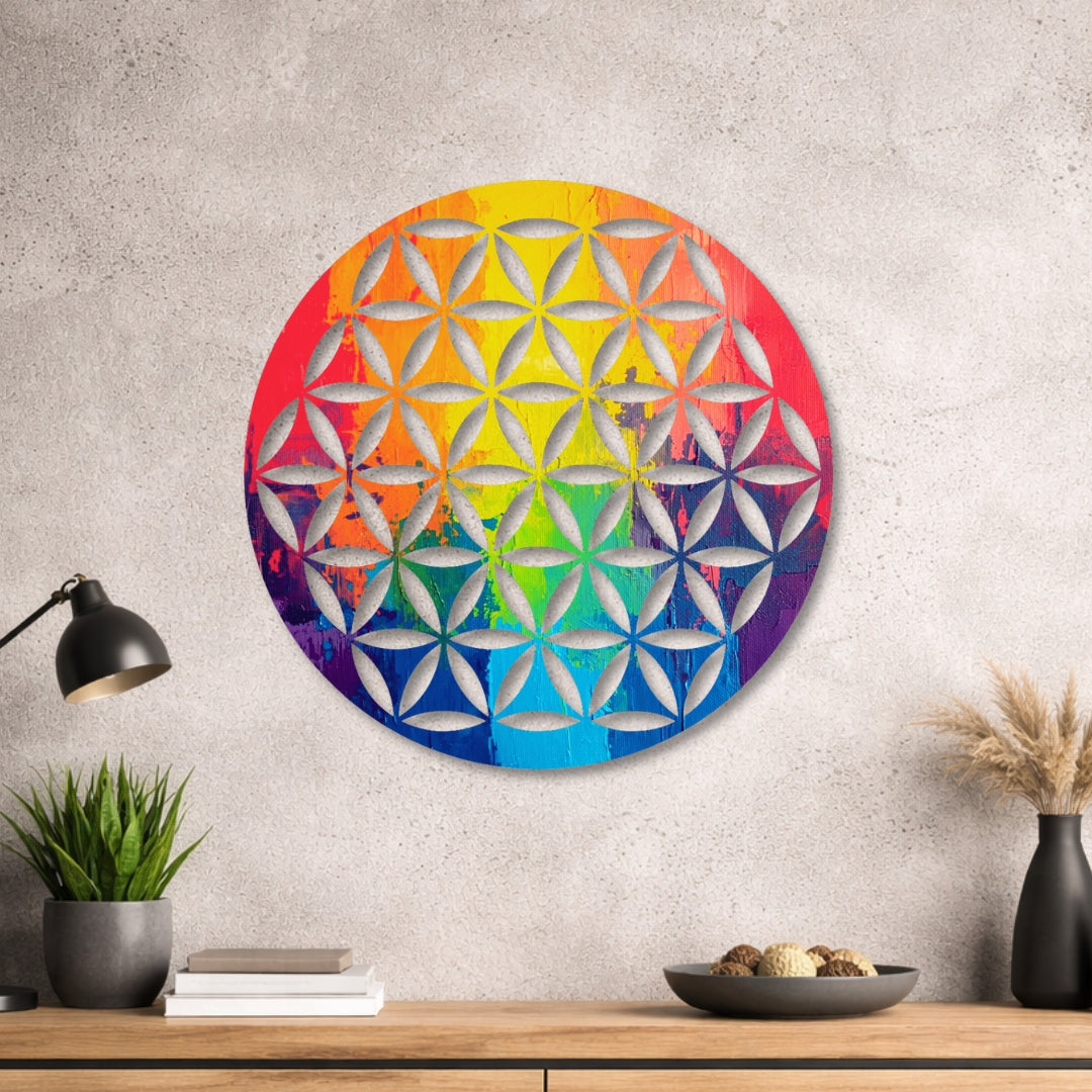 Blume des Lebens - Rundes Metallschild 021
