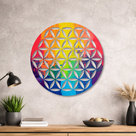 Blume des Lebens - Rundes Metallschild 021