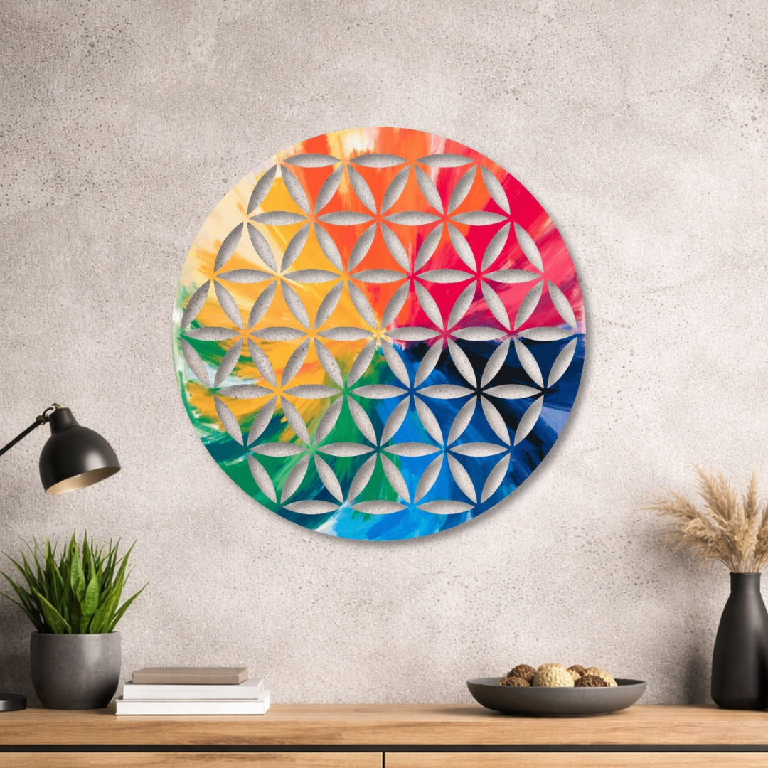 Blume des Lebens - Rundes Metallschild 023