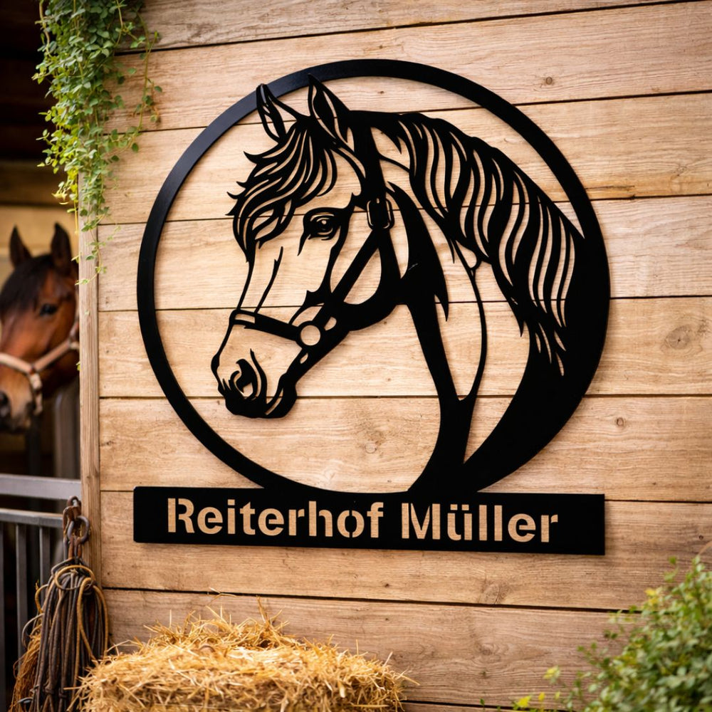 Metallschild Reiterhof Name – individuell | Wetterfest & personalisiert