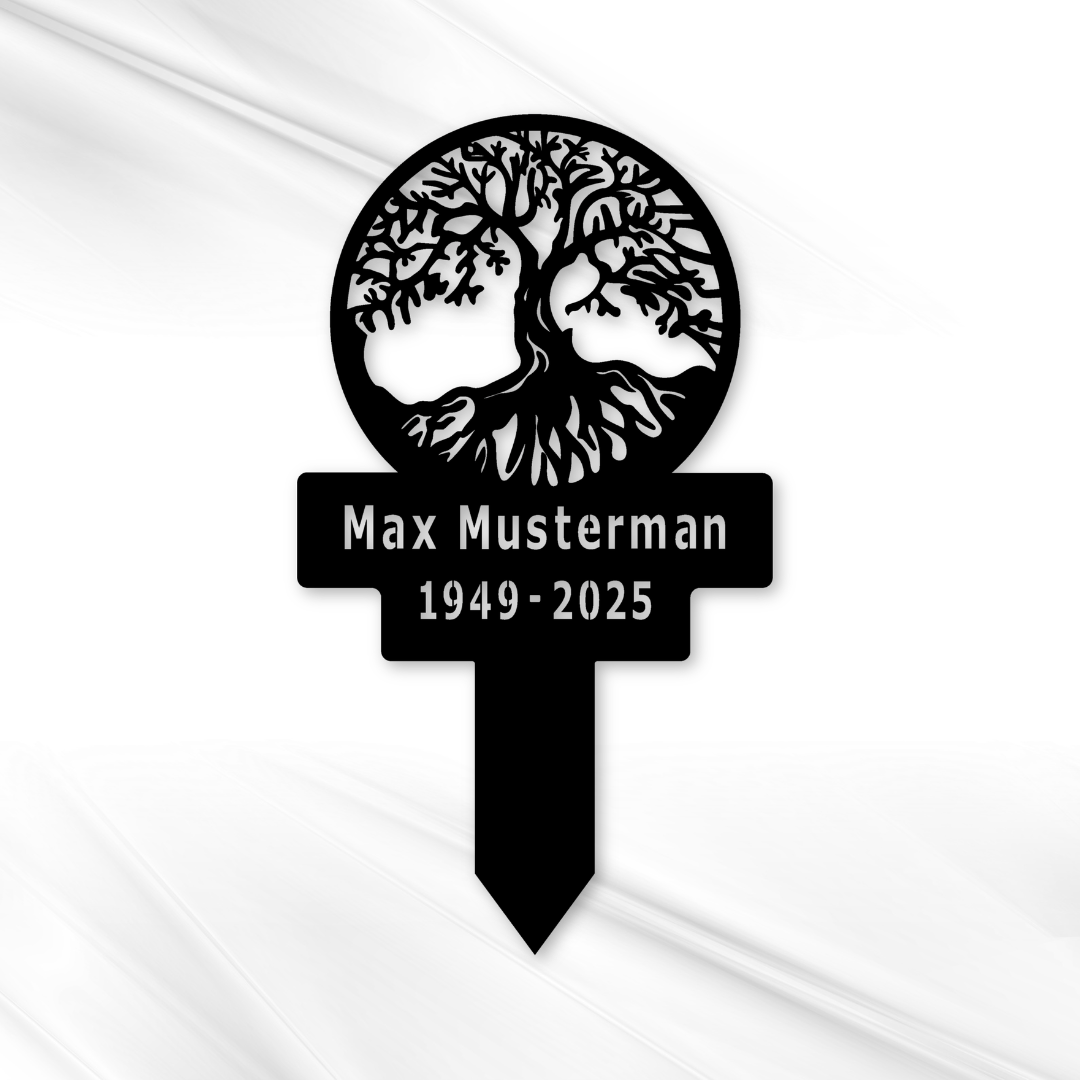 Personalisierter Grabstecker aus Metall – Baum des Lebens mit Name & Datum
