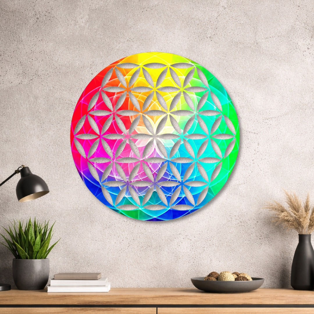 Blume des Lebens - Rundes Metallschild 025