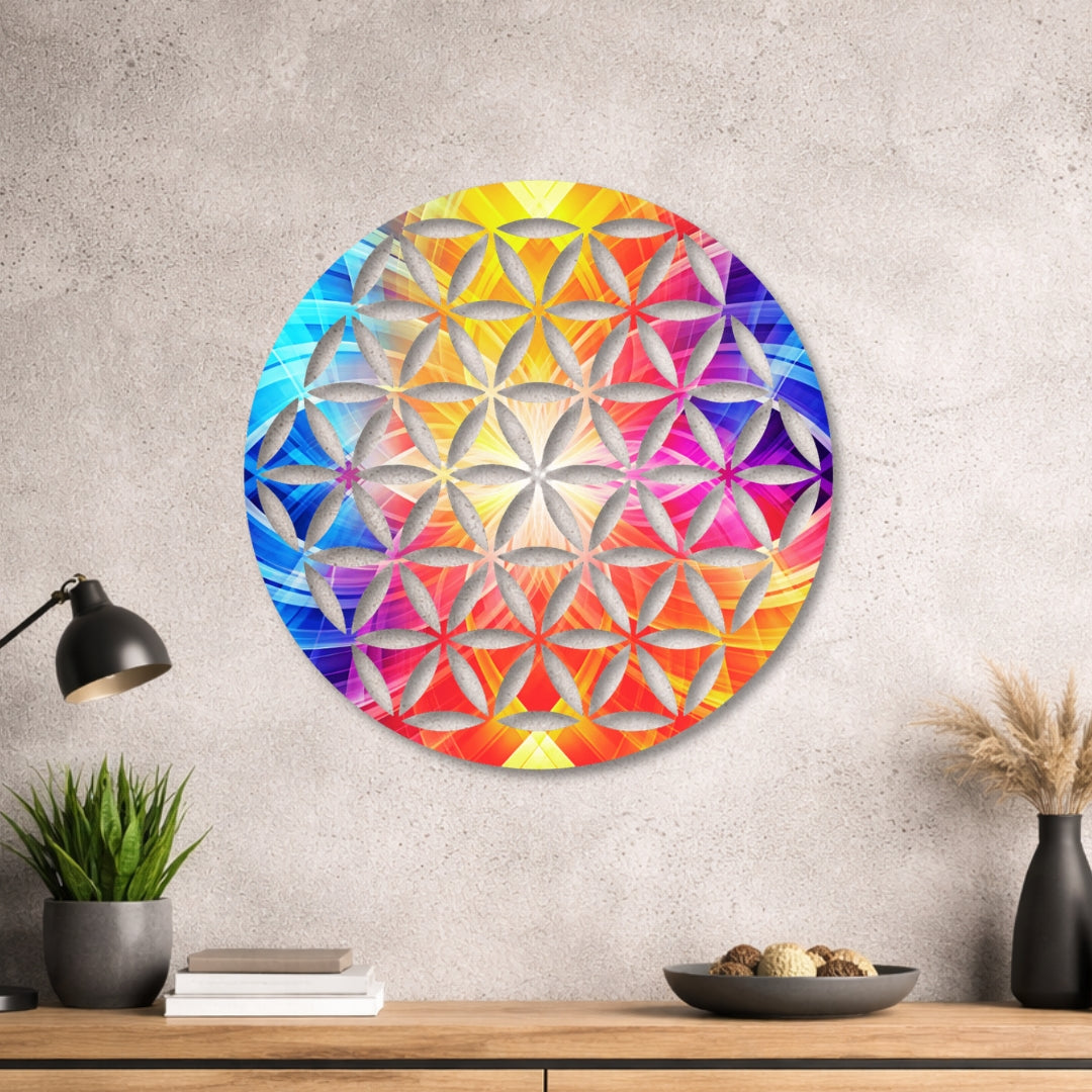 Blume des Lebens - Rundes Metallschild 024