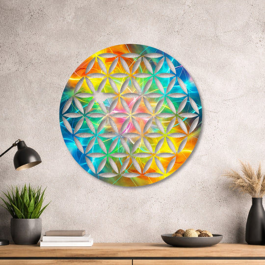 Blume des Lebens - Rundes Metallschild 026