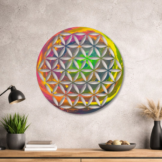 Blume des Lebens - Rundes Metallschild 027