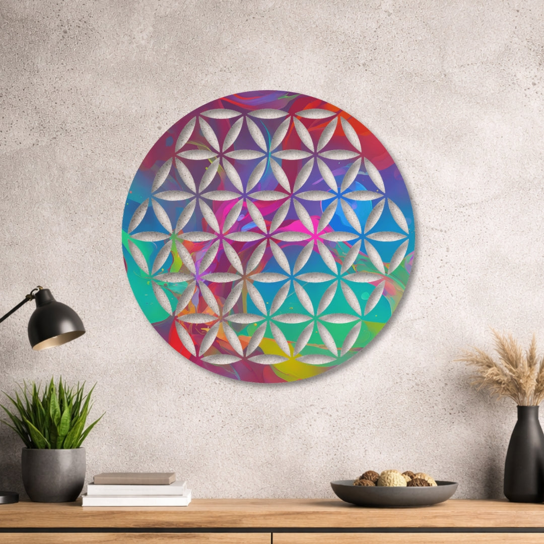 Blume des Lebens - Rundes Metallschild 028