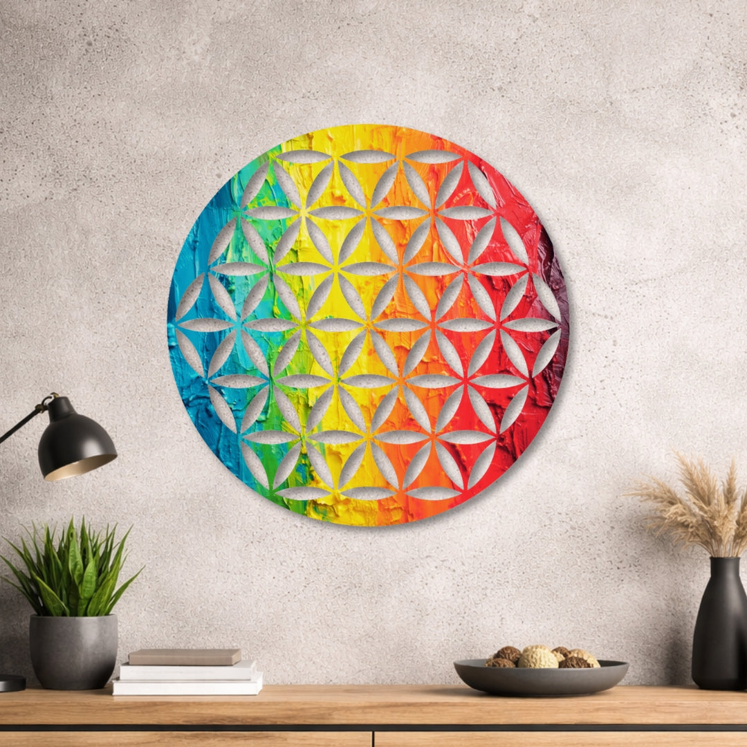 Blume des Lebens - Rundes Metallschild 020