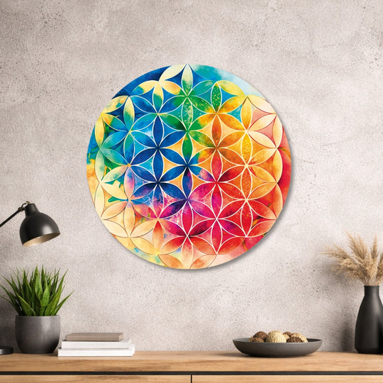 Blume des Lebens - Rundes Metallschild 015