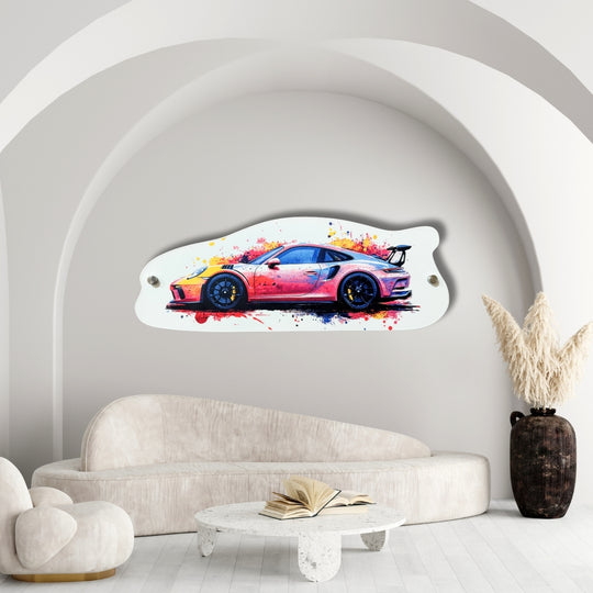 Sportliches Auto Wandbild in Farbe – Design Silhouette aus Acryl, Holz oder Metall