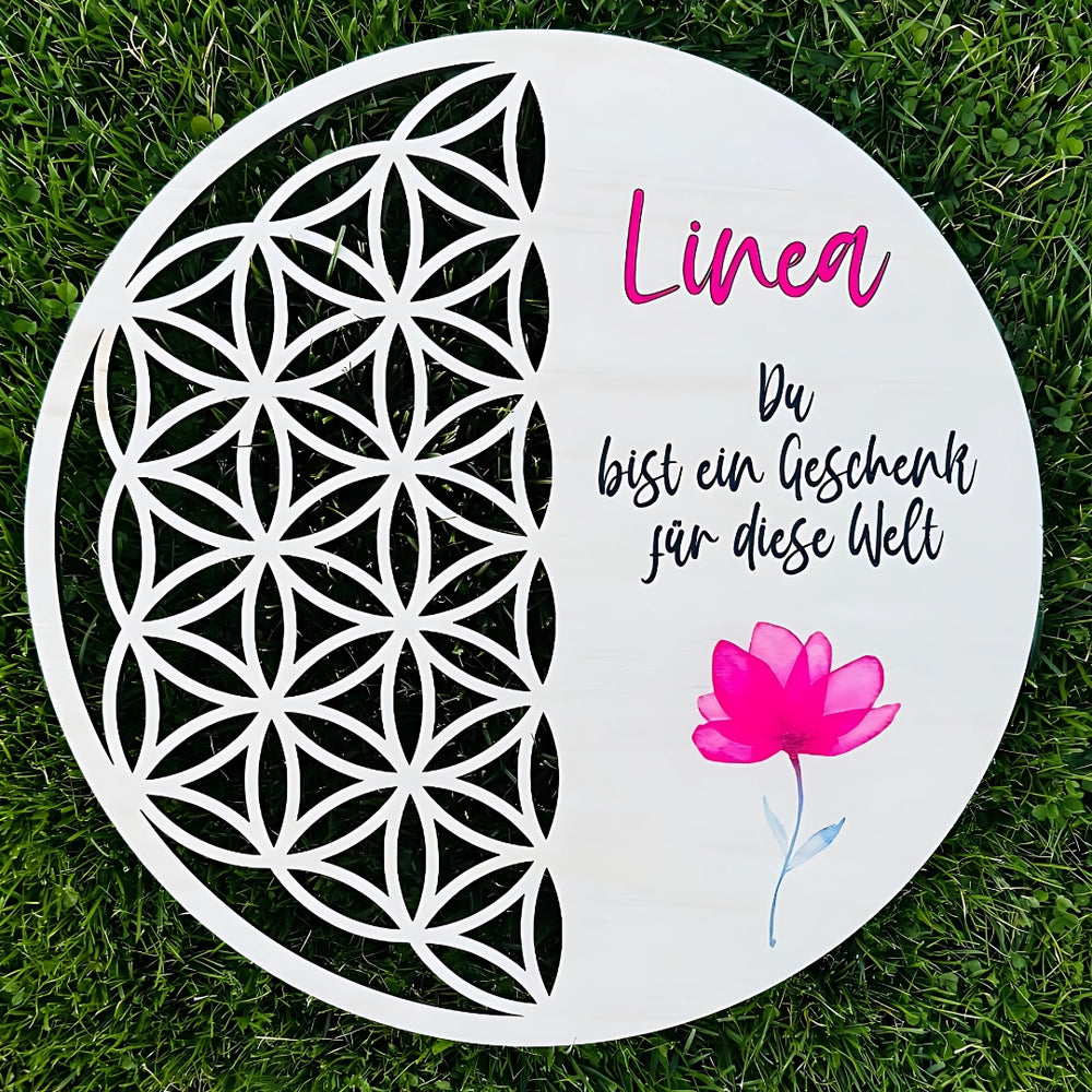 Blume des Lebens mit Spruch – farbenfroh & individuell gestaltbar | Für besondere Anlässe