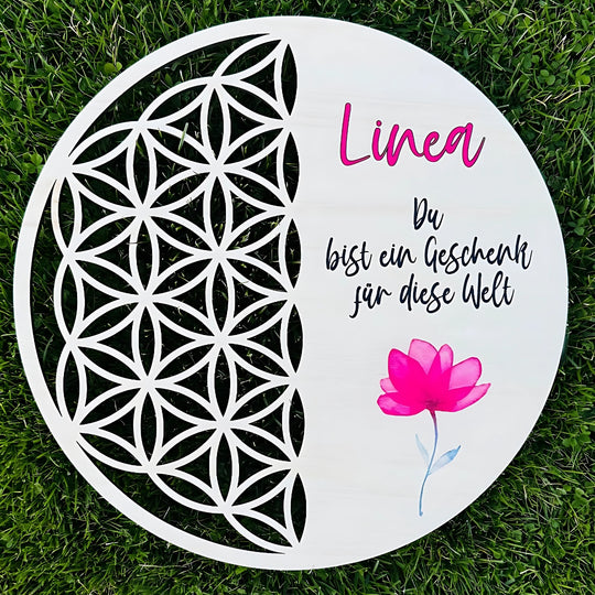 Blume des Lebens mit Spruch – farbenfroh & individuell gestaltbar | Für besondere Anlässe